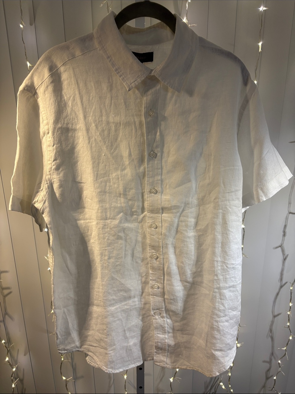 Quince 100% European Linen Relaxed Short Sleeve Button Down Shirt White Med. #46
